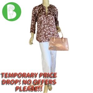 THE LIMITED BROWN AND PINK FLORAL PRINT SATIN 3/4 SLEEVE TUNIC (S)